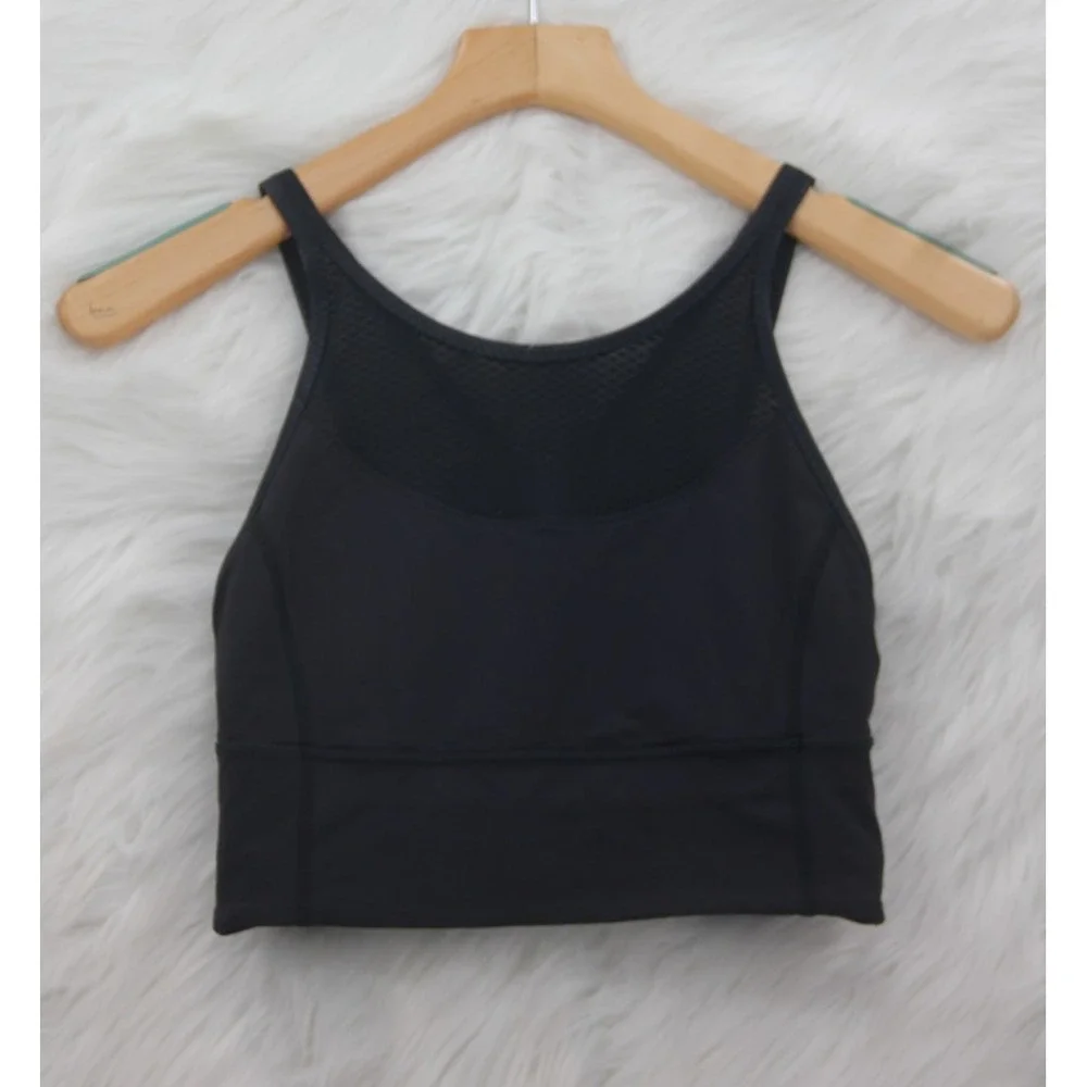 Lululemon Athletica Clip-In Long Line Pilates Black Mesh Crossback Sports Bra 6